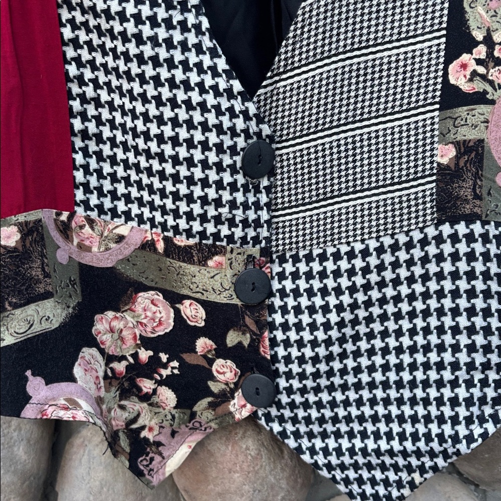 Vintage Unique Patchwork Vest With Houndstooth An… - image 6
